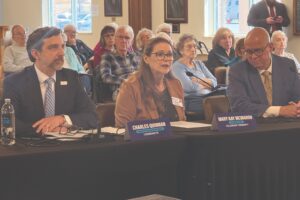 Chuck Quinnan, of LeadingAge PA, and Mary Kay McMahon, of Fellowship Community in Whitehall, testify before the PA Senate Democratic Policy Committee for its public hearing on Nursing Home Stability and Costs. PHOTO COURTESY OF LEADINGAGE PA