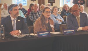 Chuck Quinnan, of LeadingAge PA, and Mary Kay McMahon, of Fellowship Community in Whitehall, testify before the PA Senate Democratic Policy Committee for its public hearing on Nursing Home Stability and Costs. PHOTO COURTESY OF LEADINGAGE PA