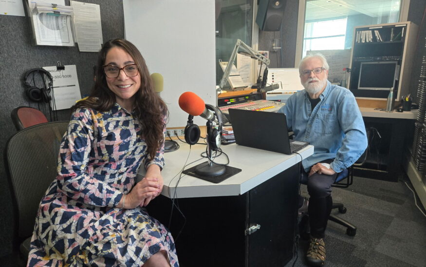 Volunteer music programmer, Bill Dautremont-Smith, hosts community member, Elizabeth Ortiz, on “My Three Songs,” a segment where guests share 3 songs that influenced their lives. PHOTO/WDIY